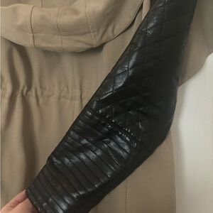 Utility jacket faux leather sleeves